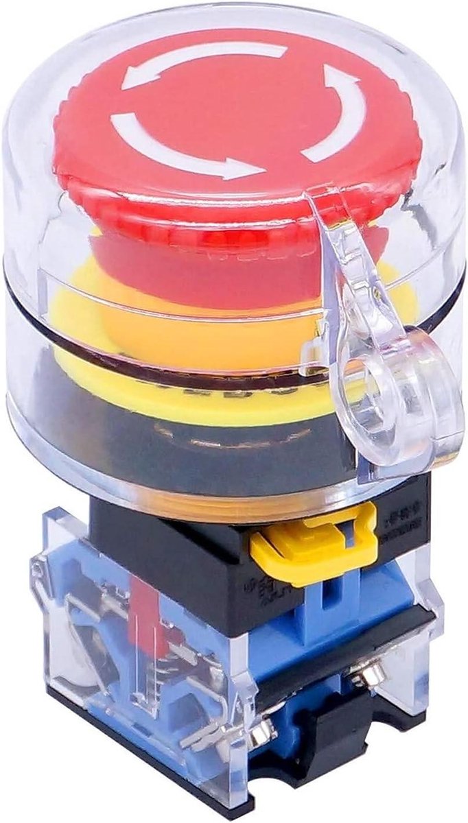 Noodstop Drukknop - Paddenstoel Schakelaar - Machine Bediening - Met Beschermkap - 22mm Montagegat - Rood