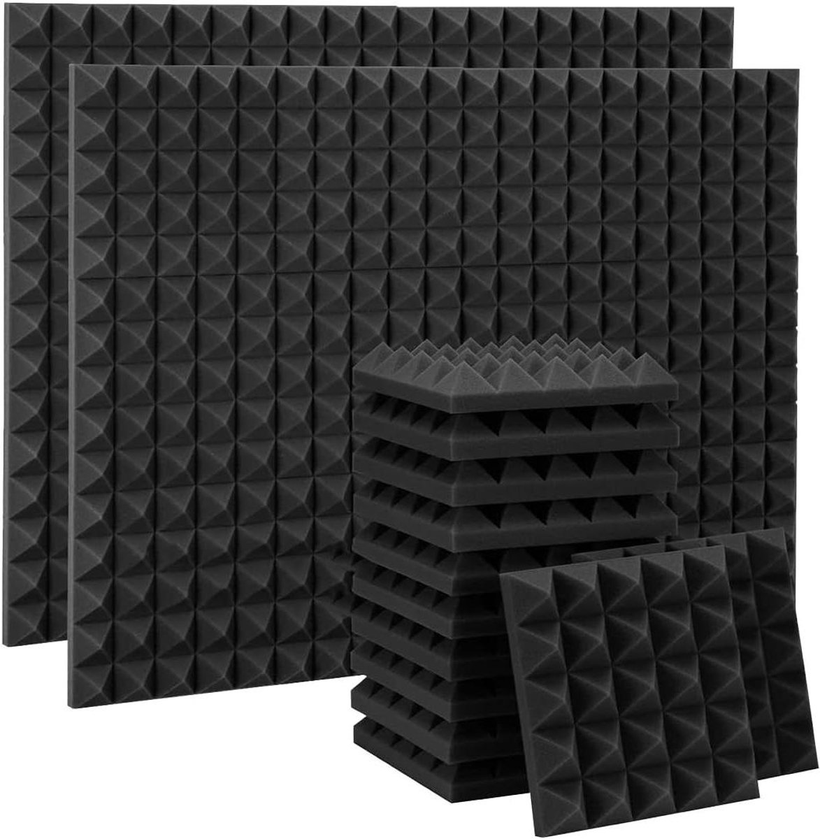 Piramideschuim - Geluidsisolatie Platen - Akoestiek Verbeteren - Geluidsabsorberend Materiaal - 36 Stuks - Zwart