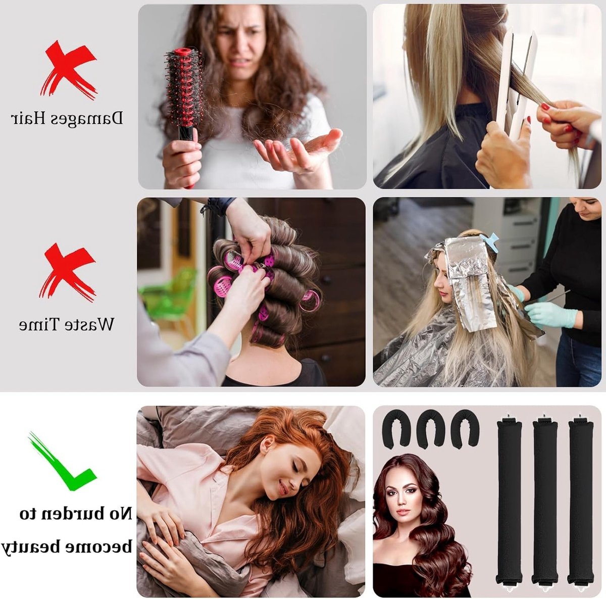 3-delige set hittevrije krullers, zachte krullers voor een perfecte nachtelijke styling, ideaal voor slapen zonder hitte en beschadiging van het haar