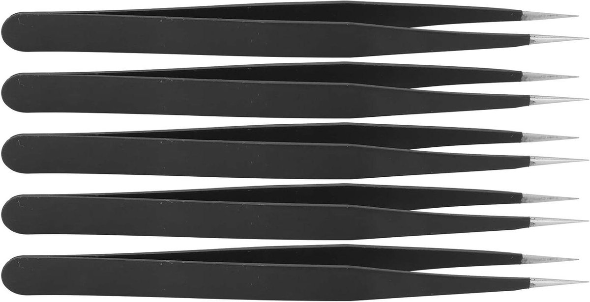 Pincet Set - Tang Gereedschap - Precisie Werk - Roestvrij Staal - 5 Delig - Zwart
