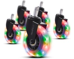 Stoelwielen Set - Reservewielen Bureaustoel - Soepel Rollen - LED Verlichting - Set van 5 - Transparant