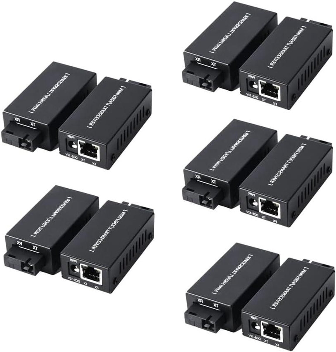 Glasvezel Media Converter - Netwerk Transceivers - Netwerk Uitbreiding - Gigabit Snelheid - 5 Paar - Zwart