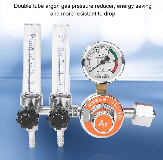 Argon Drukregelaar - Gasregelaar Manometer - Lassen Controleren - Dubbele Buizen Ontwerp - 0-25MPa Meetbereik - Zilverkleurig — afbeelding 4