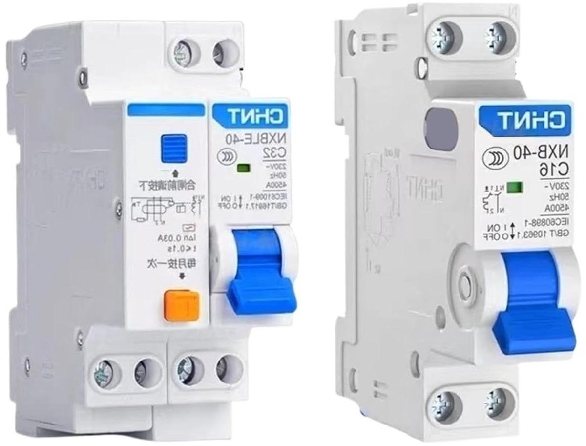 Aardlekschakelaars - Stroomonderbrekers - Elektrische beveiliging - Set van 8 stuks - 10A tot 32A - Grijs