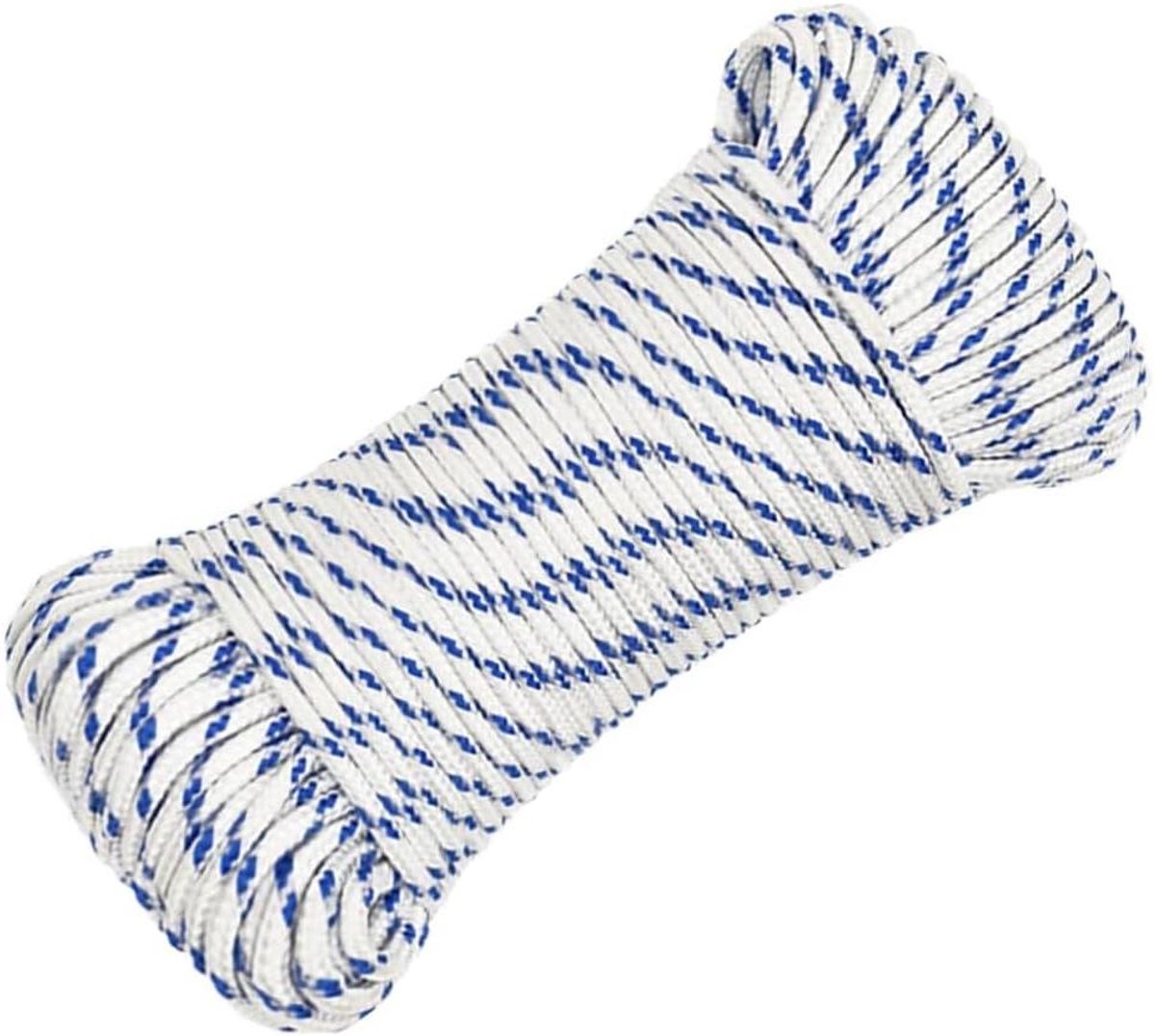 Boot touw - Aanmeerlijn gevlochten - Varen en zeilen - Sterk polypropeen materiaal - 50 meter - Wit blauw