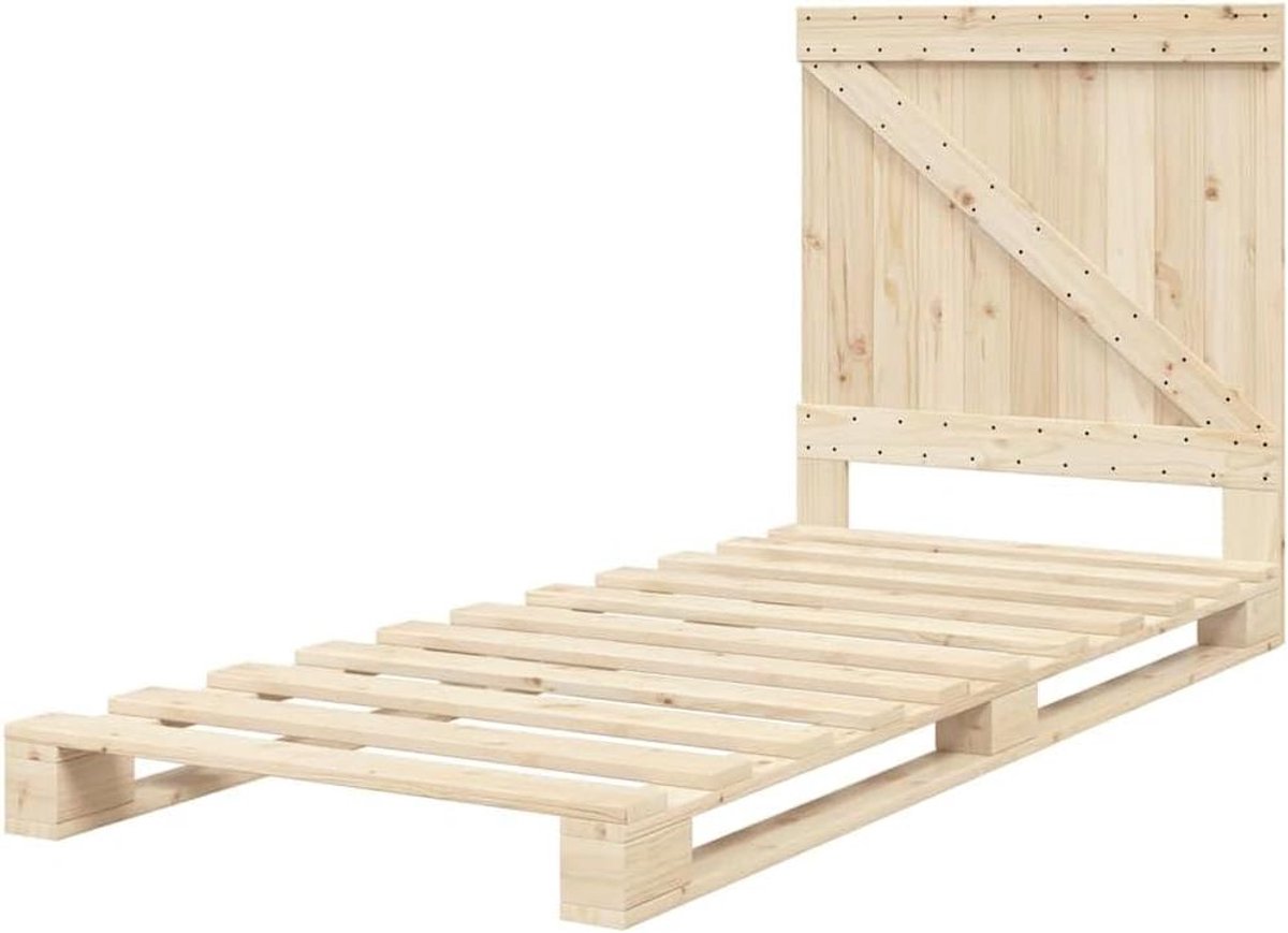 Bedframe met hoofdbord - Eenpersoonsbed - Goede nachtrust - Massief grenenhout - 90x200 cm - Naturel