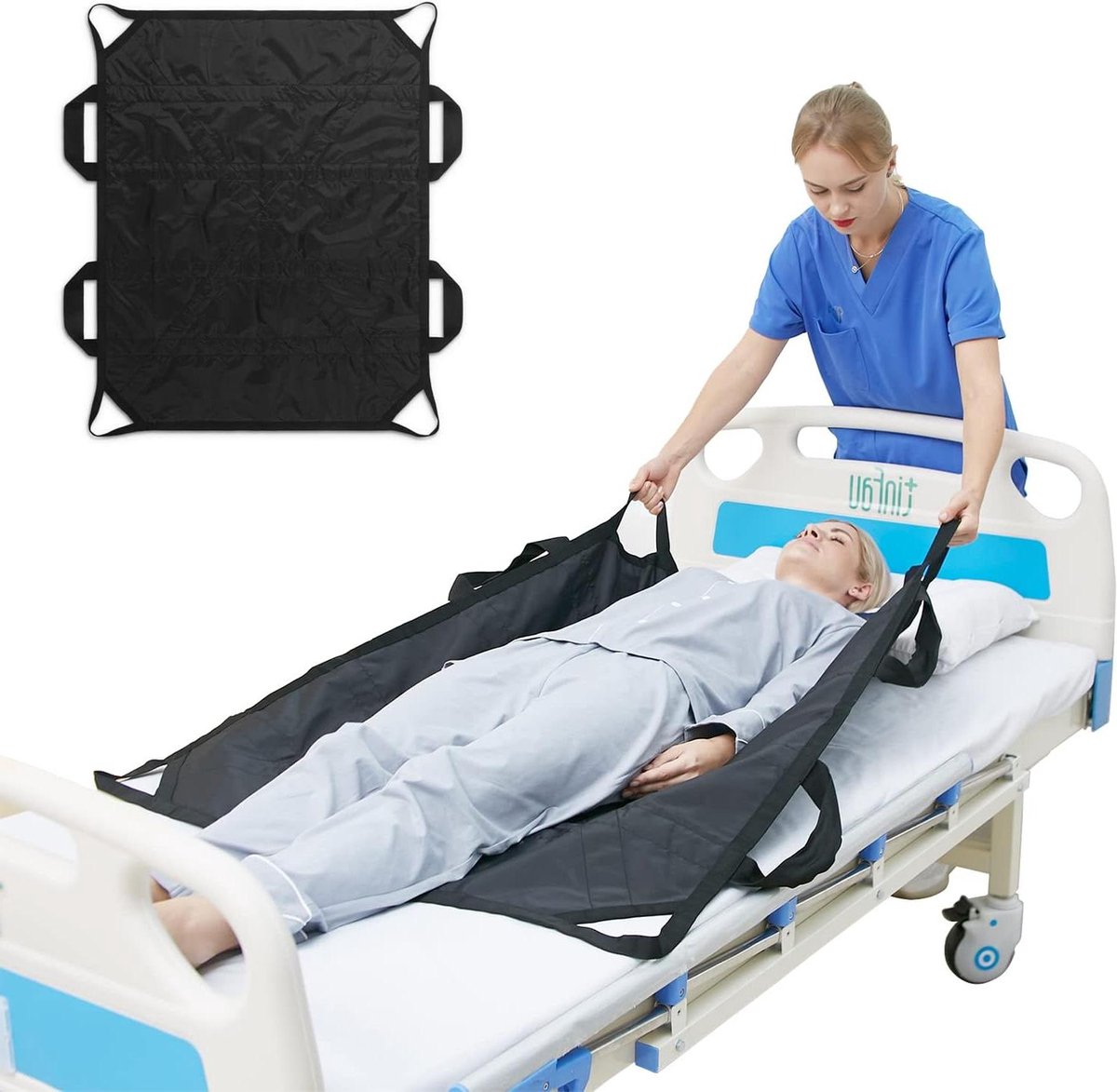 Positionering Bed Pad - Transfer Laken - Patiënt Verplaatsen - Versterkte Handgrepen - 45 X 36 Inch - Grijs