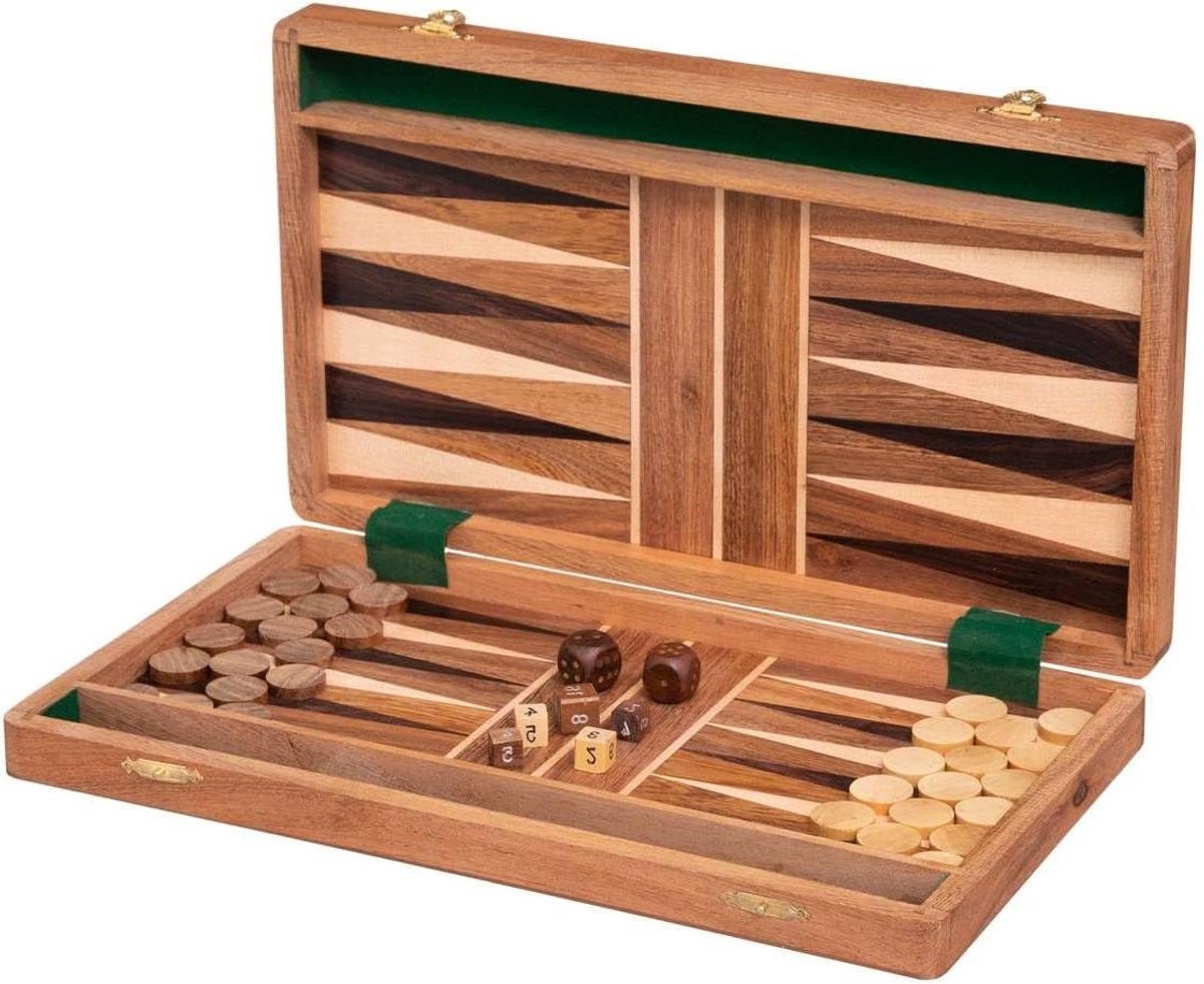 Decoratief object - Backgammon spel - Strategisch spel - Acaciahout - 36 x 41 cm - Natuurlijk