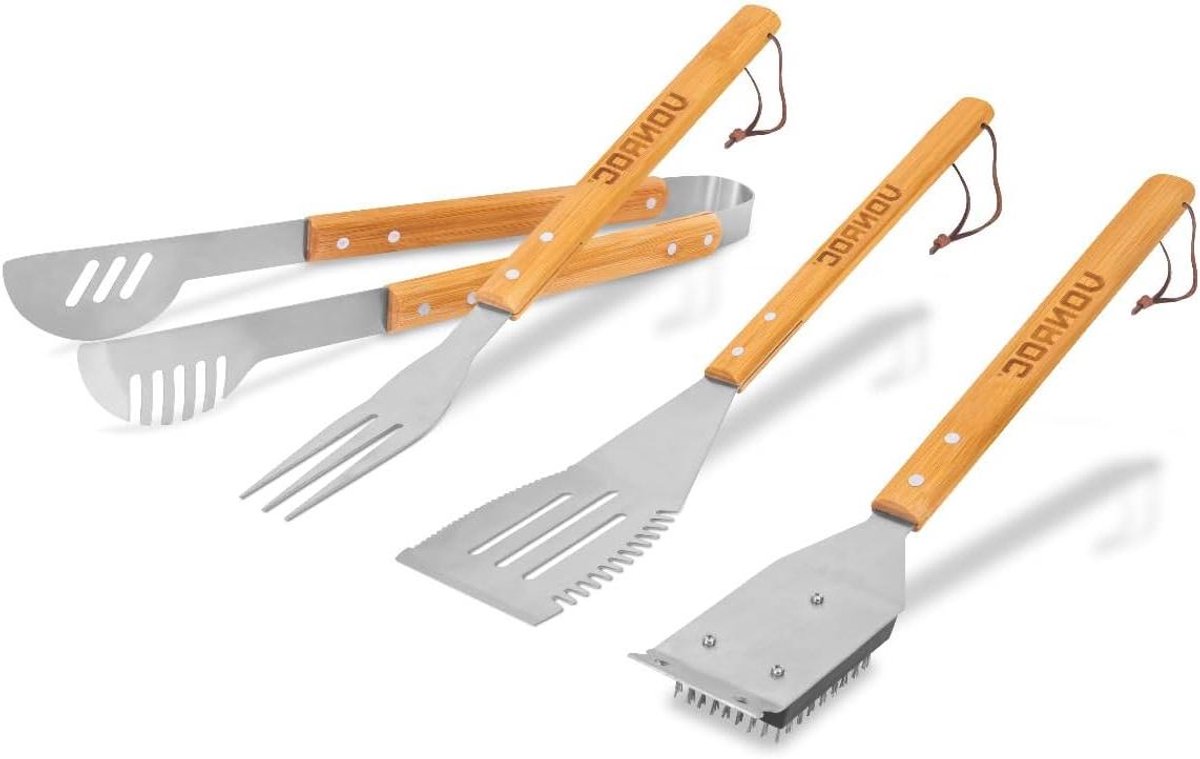 BBQ Gereedschap Set - Grill Accessoires - Buiten Koken - 4 Delig - 40 cm - Zilver