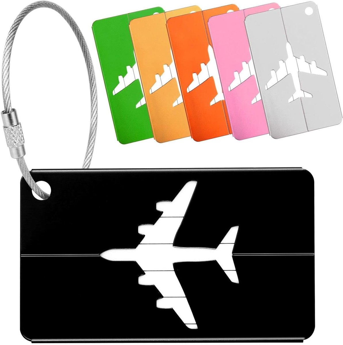 Set van 6 Aluminium Reislabels in Kleurrijke Variaties voor Koffers met ID Tags en Stalen Lus
