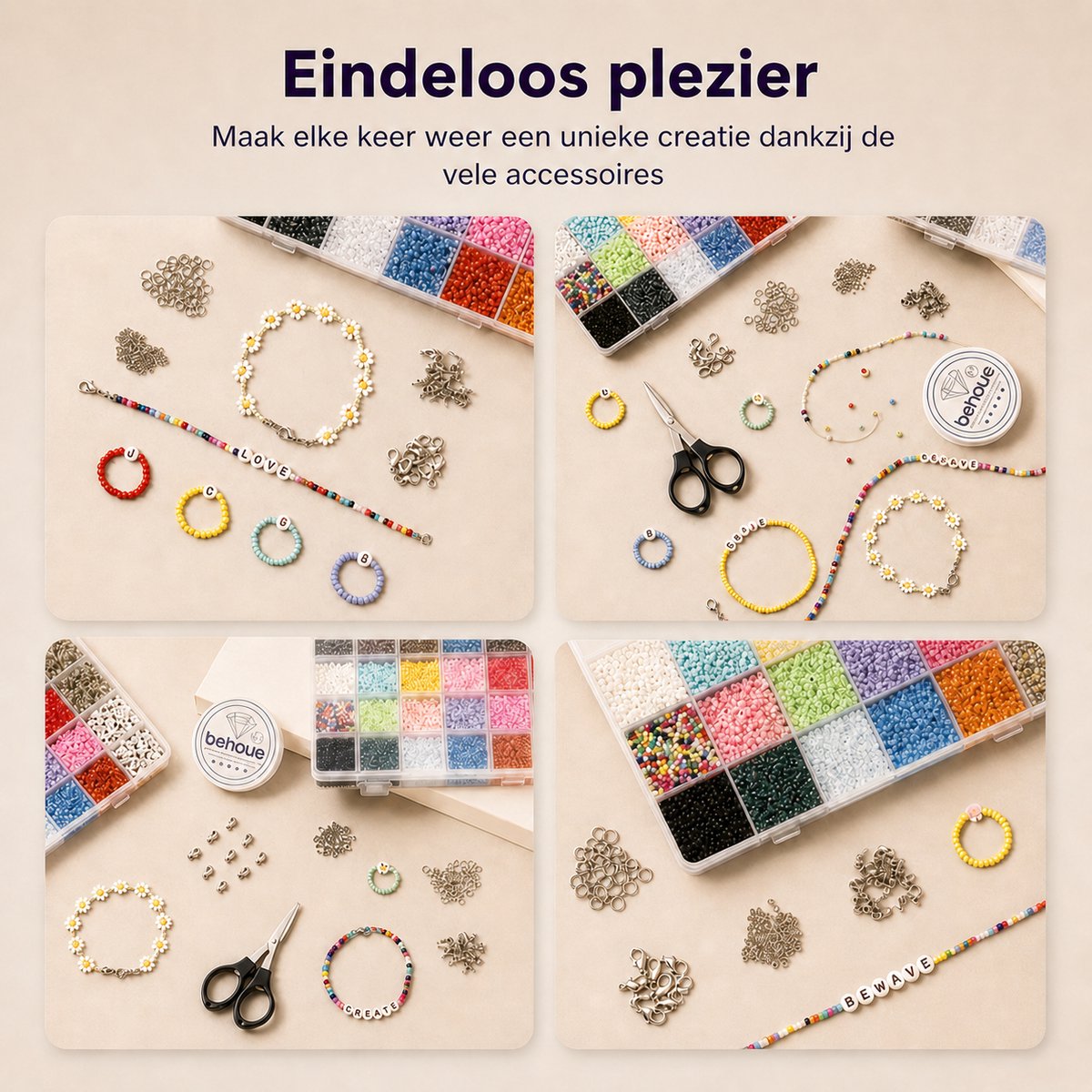 Behave 10000 Glaskralen Set Deluxe - DIY Sieraden maken - Kralen Set - Rocailles - Bedels - Letterkralen - 20 Kleuren - 3mm — afbeelding 3