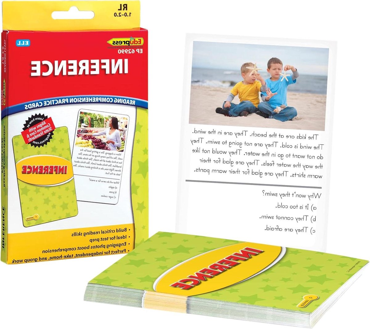 Leeskaarten - Taal oefenen - Beginners helpen - Zelfcontrole antwoorden - 40 kaarten - Geel
