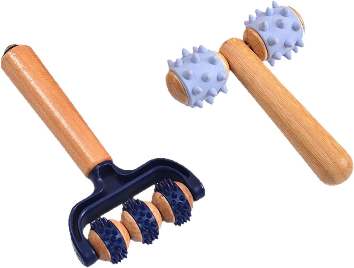 Massageroller Set - Spierroller Fasciarol - Spierontspanning Pijnverlichting - Twee Maten Ergonomisch - 2 Stuks - Houtkleurig