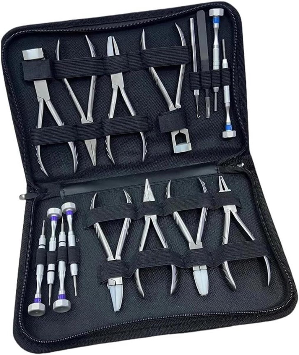 Brillen reparatieset - Optische gereedschap - Montuur aanpassen - Roestvrij staal - 14 stuks - Zilver