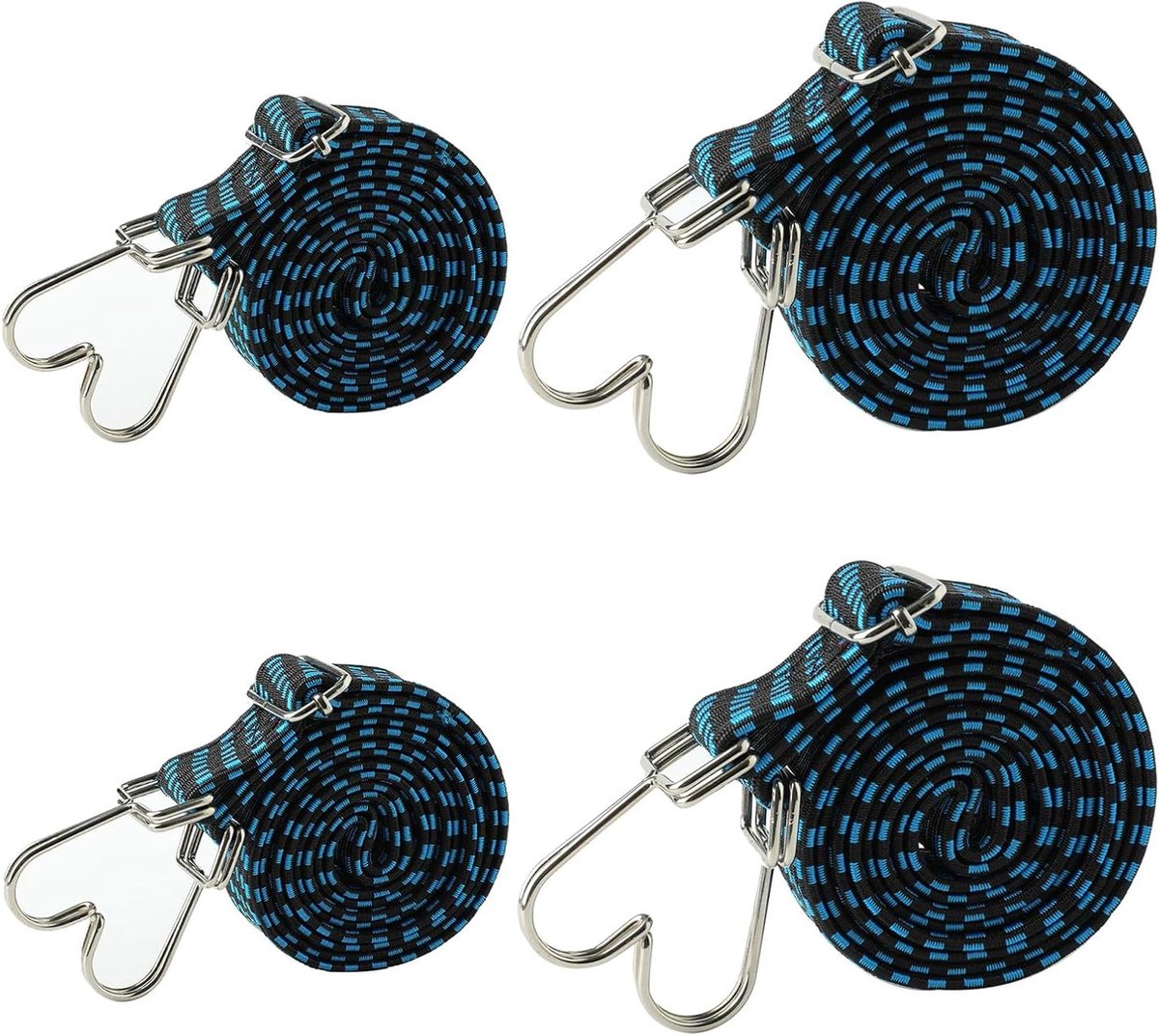 Elastische Koorden - Spanbanden Haken - Bagage Vervoer - Plat Antislip Design - 4 Stuks 2 Meter - Blauw