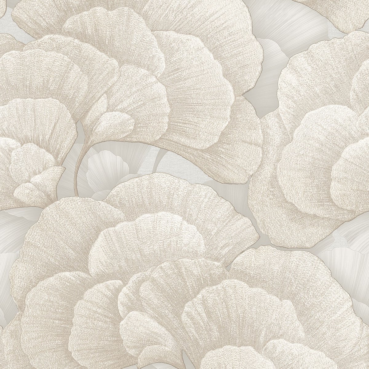 Bloemen behang Profhome RE521013-DI vliesbehang hardvinyl warmdruk in reliëf gestempeld met bloemmotief en parelmoer effect grijs parelwit zilver 5,33 m2