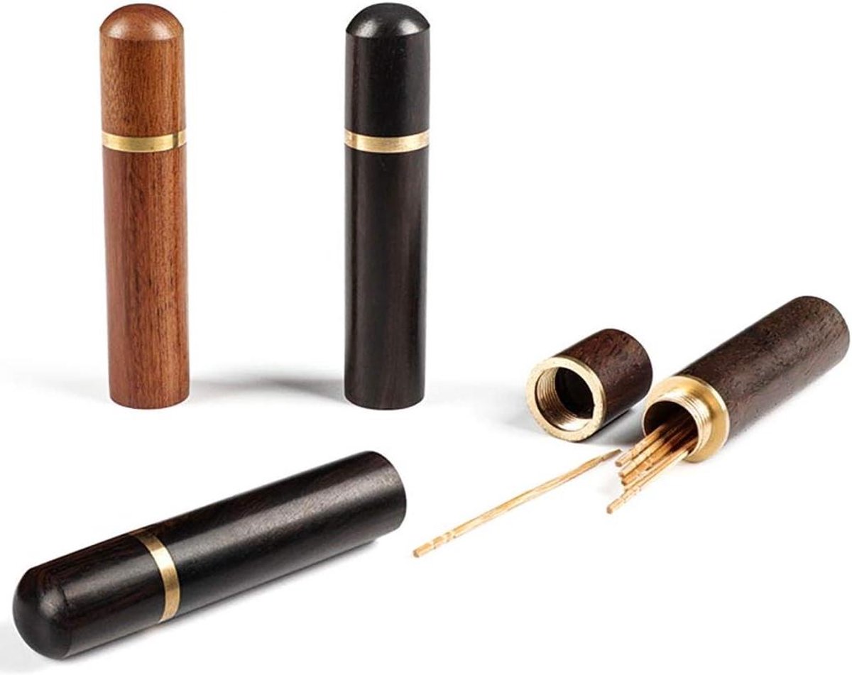 Houten Tandenstokerhouder - Mini Dispenser - Draagbare Opslag - Natuurlijk Hout - 4 Stuks - Willekeurige Kleur