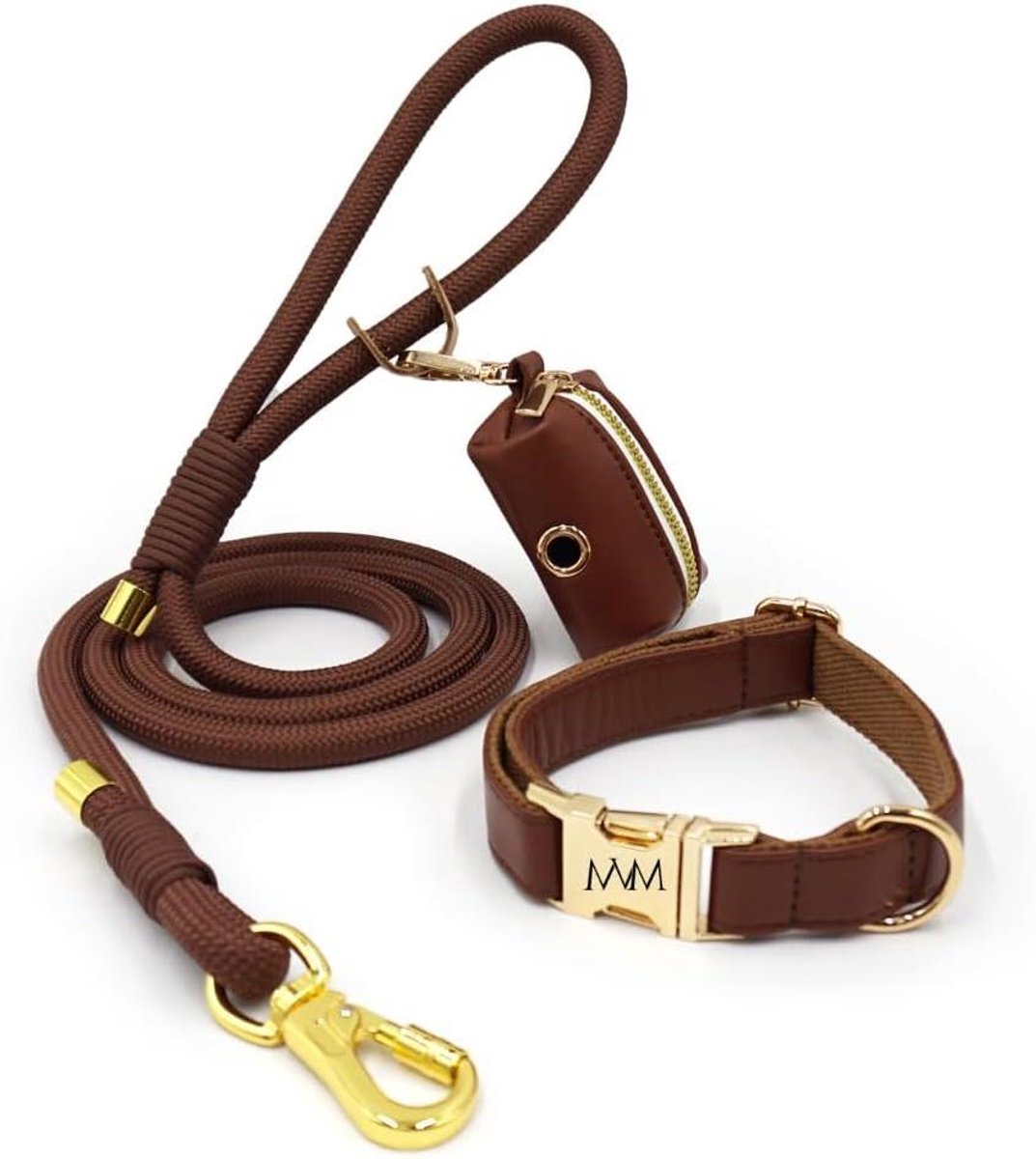 Hondenlijn met Halsband - Hondenuitrusting Set - Dagelijkse Wandelingen - Waterdicht Makkelijk Schoon - Maat L - Donkerbruin