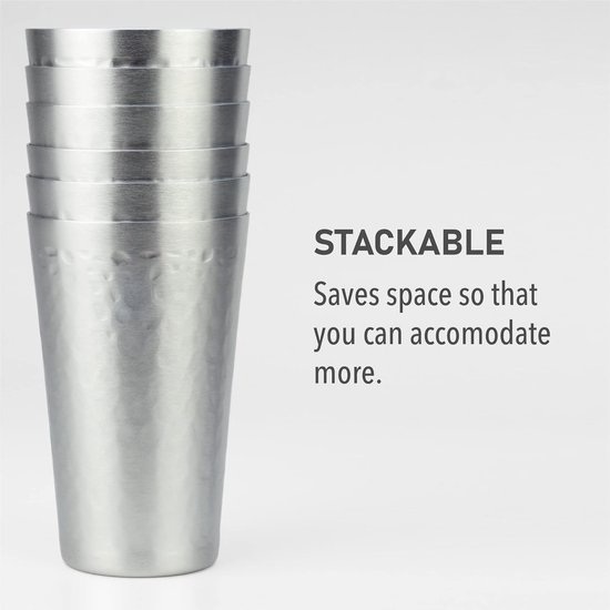Aluminium Bekers - Gehamerde Tumblers - Buiten Gebruik - Voedselveilig Materiaal - Set van 6 - Zilver — afbeelding 2