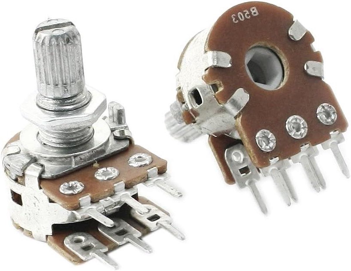 Dubbele Potentiometer - Variabele Weerstand - Regeling Instellen - Lineair Type B - 2 stuks 50K Ohm - Zilver