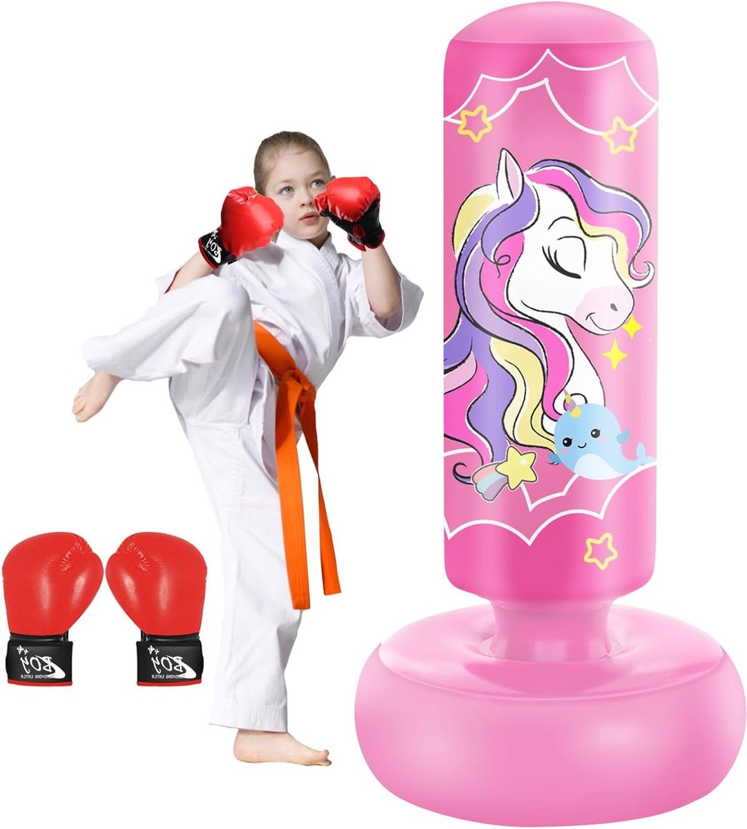 Inflatable Punching Bag 168 cm voor Kinderen met Handschoenen Set voor Karate, Taekwondo en MMA Training