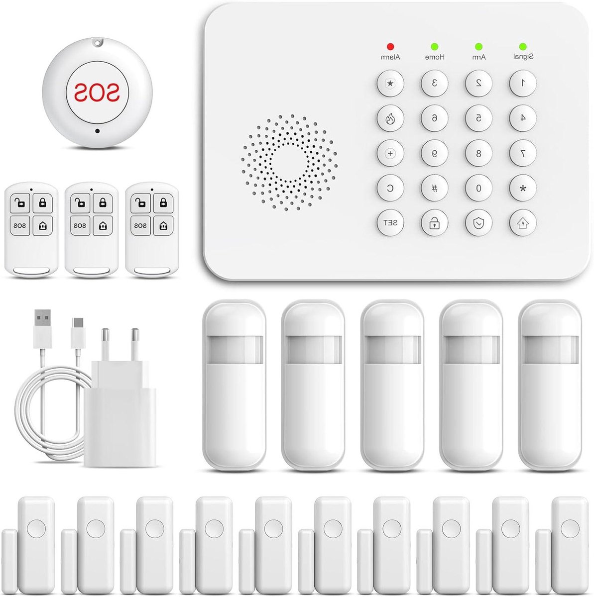 Alarmsysteem Set - Thuisbeveiliging - Huis Beveiligen - Dubbel Netwerk - 24 Delen - Wit