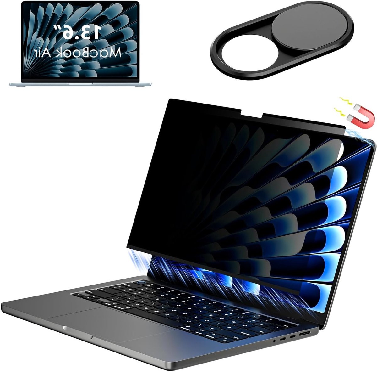Privacy Screen Protector voor MacBook Air 13.6" (2022-2025) met Matte Blauw Lichtfilter, Eenvoudig Te Monteren en Verwijderen, Inclusief Camera Cover