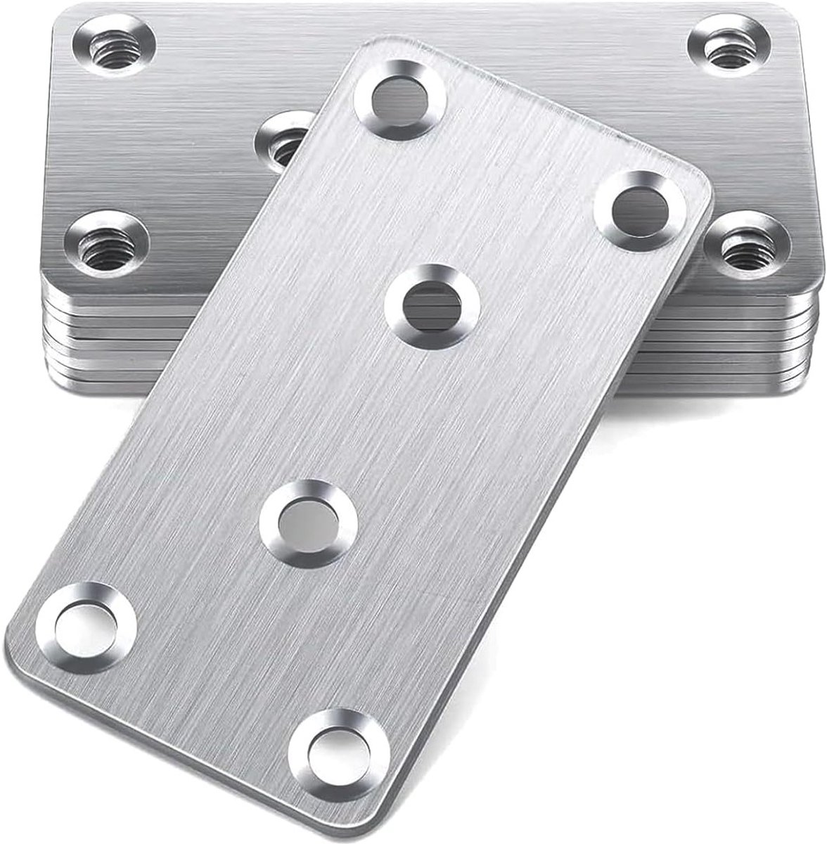 Set van 10 Stuks Platte Verbindingplaten 50 x 100 x 1.8 mm van Gegalvaniseerd Staal voor Meubelreparatie, Bevestigingsbeugels en Paneelmontage