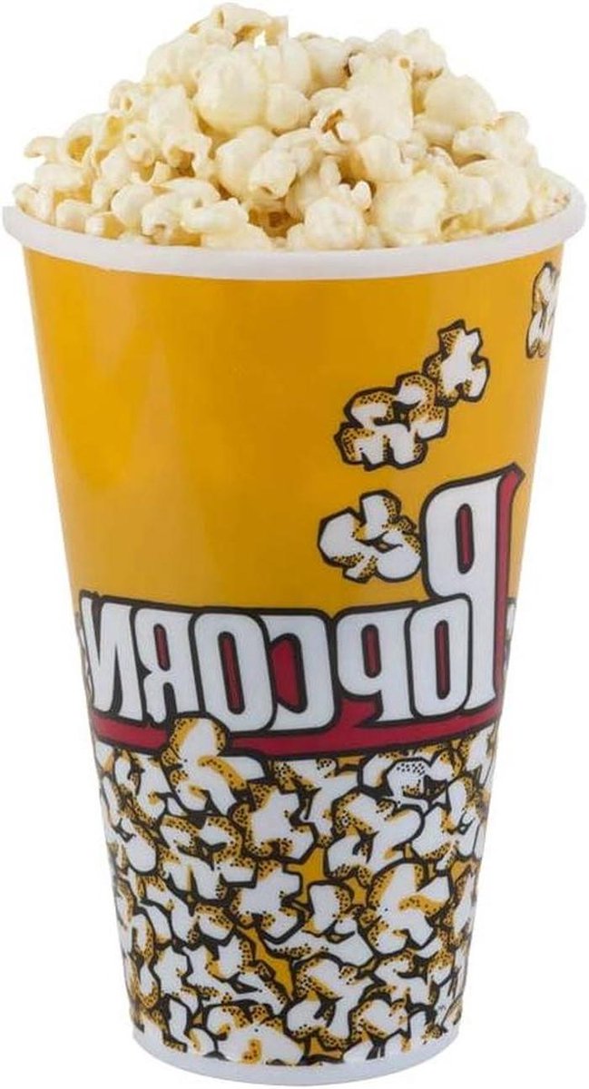 Popcorn Bekers - Film Emmer - Filmavond Thuis - Herbruikbaar Plastic - Set van 6 - Geel