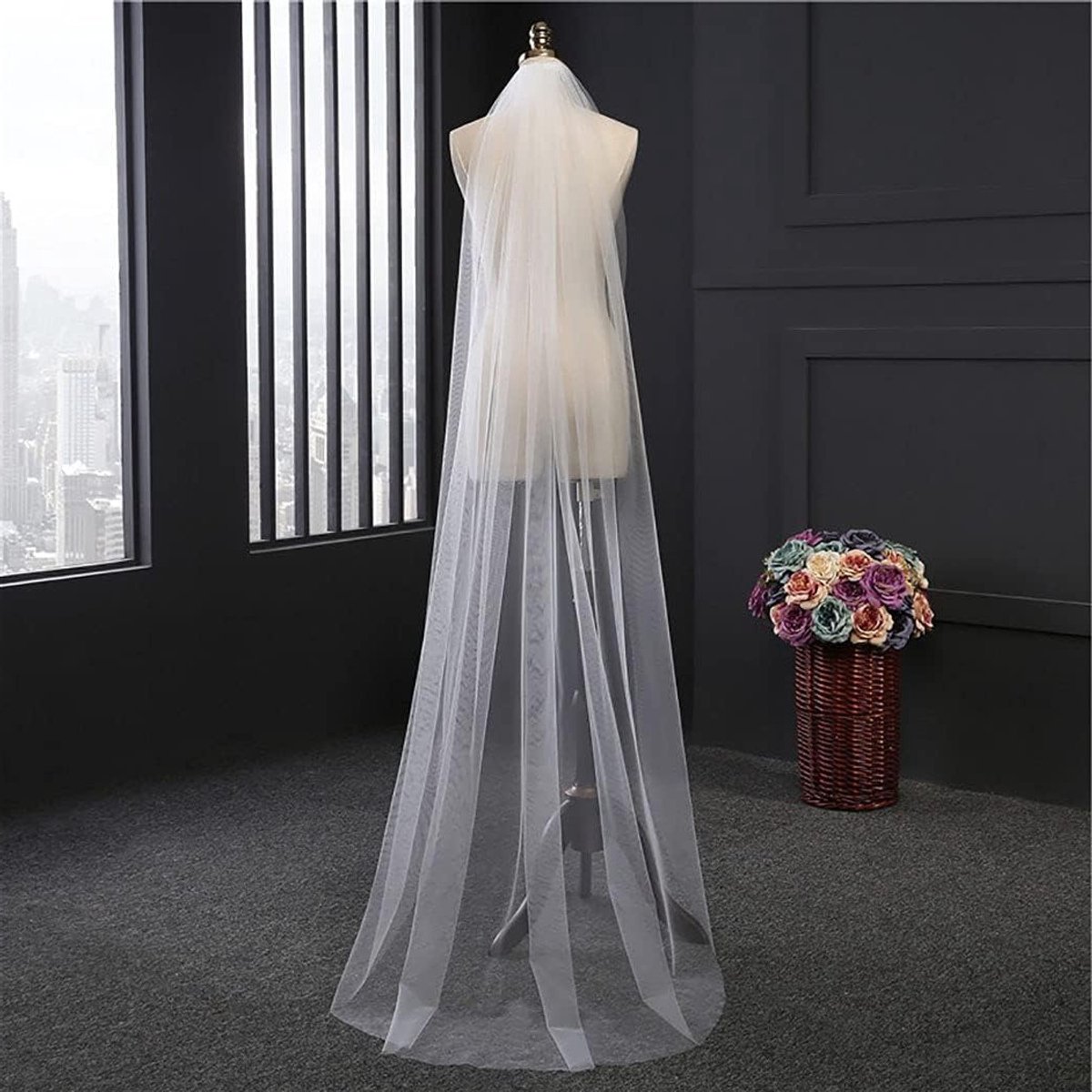 Elegante Trouwsluier met 1 Laag van Tulle en Snitrand, Rond Model met Kam voor Vrouwen en Meisjes