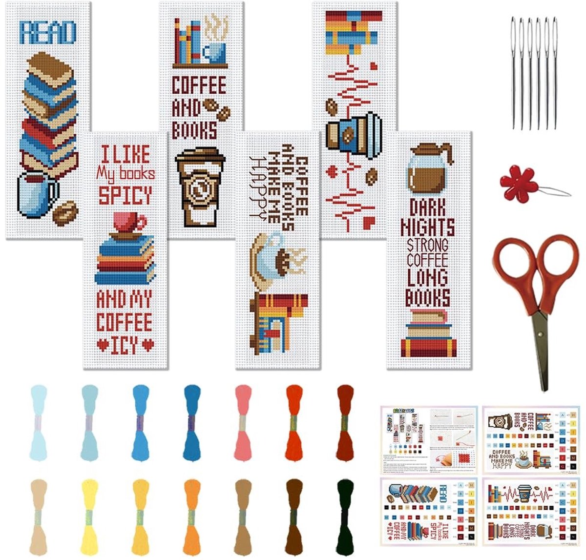aladdien - Borduur Bookmark Kit - DIY Cadeau voor Volwassenen - Coffee & Books Design - Creatief Borduren - Leuke Hobby - Perfect voor Boekliefhebbe...