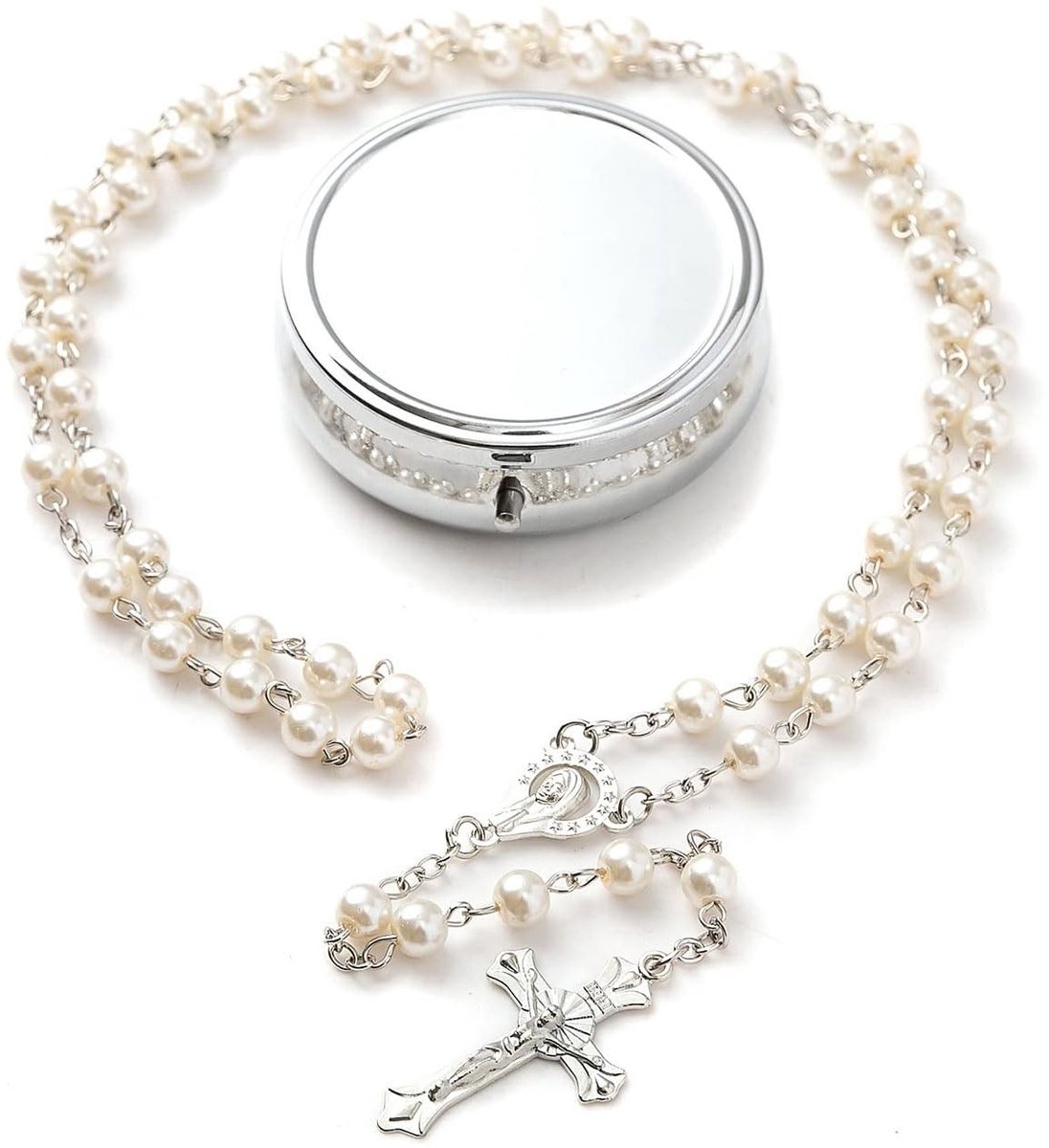 SPHProducts - Elegante Rosary - Perfecte Gift - Zilver en Wit - Religieuze Sieraden - Voor Jongeren - Stijlvolle Accessoire