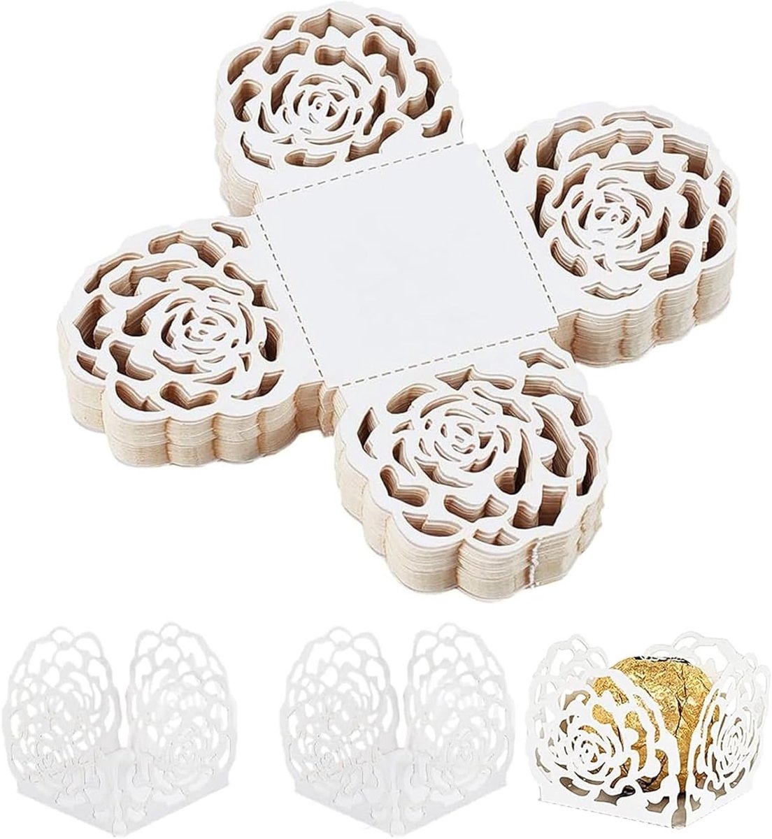 Set van 40 Chocolade Truffels Papieren Dozen - Mini Gouden Dozen met Rozenpatroon voor Bruiloften, Verjaardagen en Feestjes