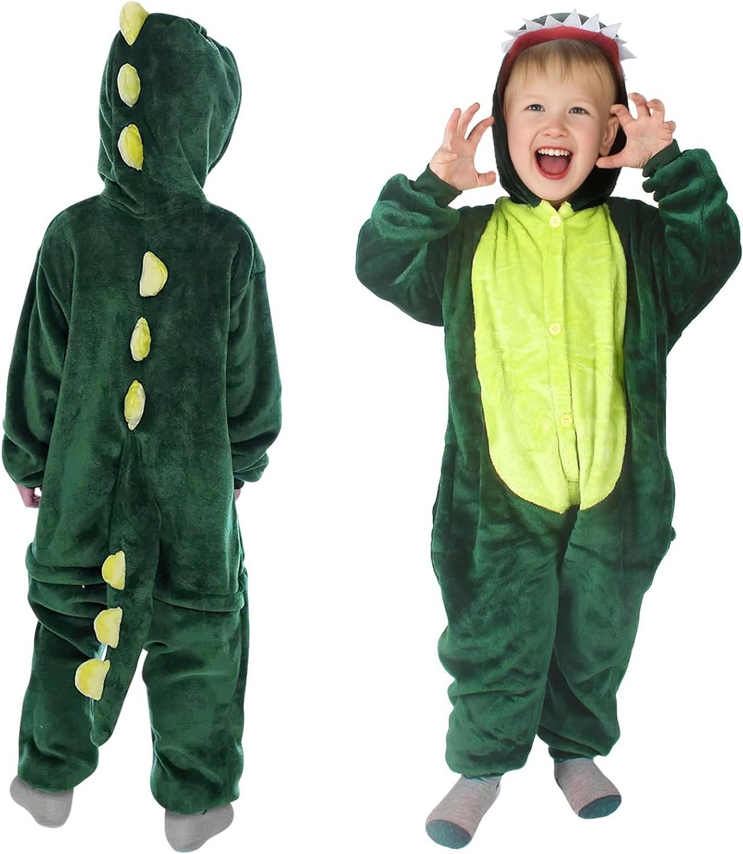Dinosauruskostuum voor Kinderen met Kap - Dierenpyjama's voor Jongens en Meisjes, Halloween Feestkleding en Carnavalsoutfit