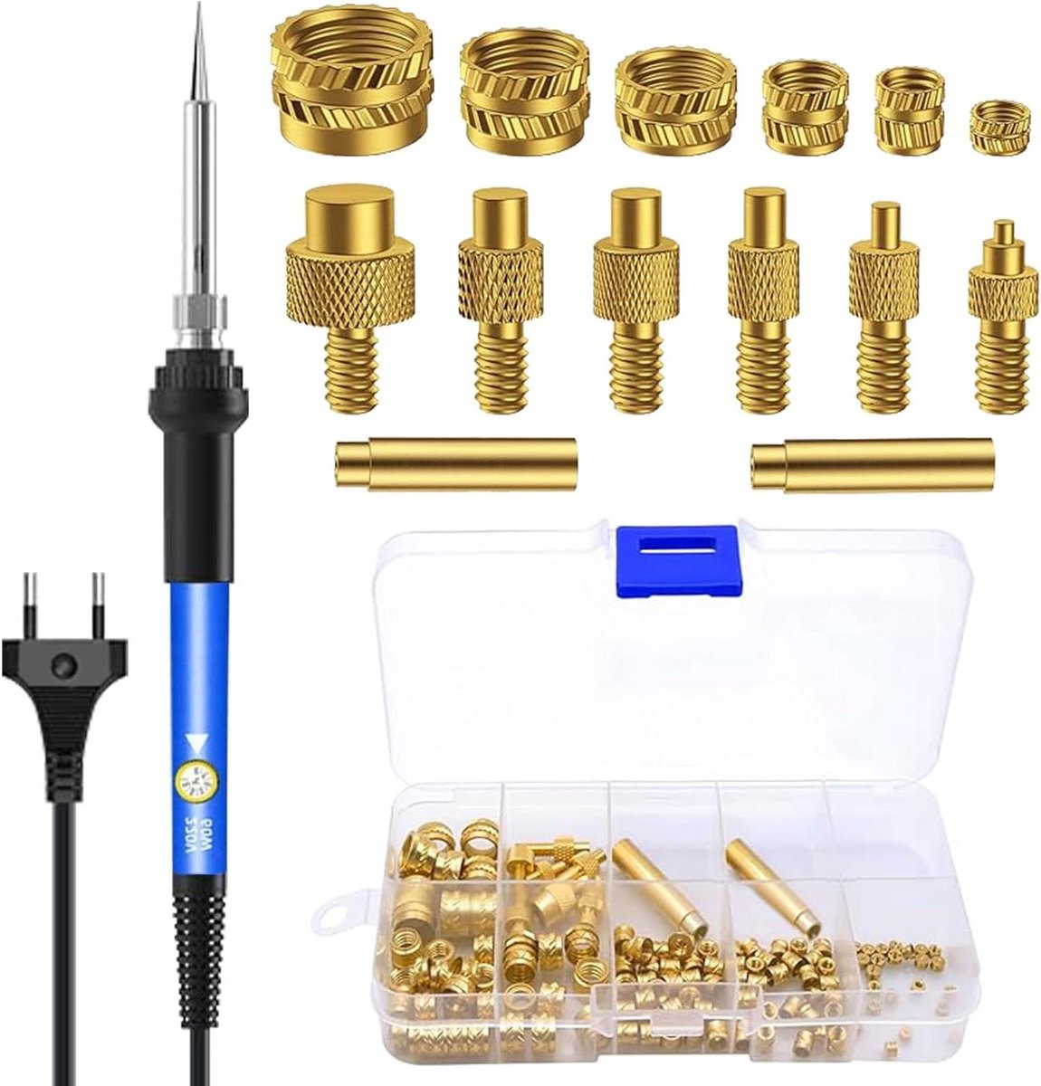 Schroefdraadinzetstukken Set - Soldeerpunten Kit - Kunststof Reparatie - Instelbare Temperatuur - 139 Delen - Grijs