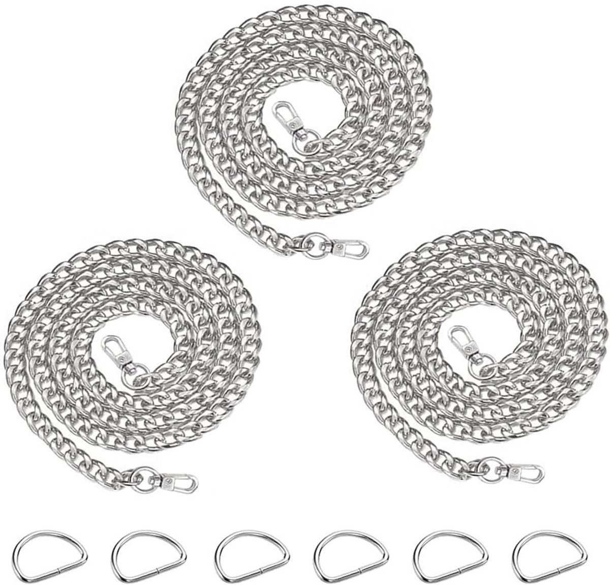Handtas ketting set van 3, metalen schouderbanden voor tas, vervangende ketting, 120 cm, 60 cm, 40 cm, zilver, duurzaam en stijlvol