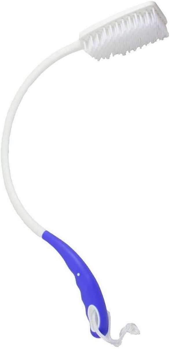 Gebogen rugborstel - Doucheborstel lange steel - Persoonlijke hygiëne - Ergonomische vorm - 545 cm - Wit blauw