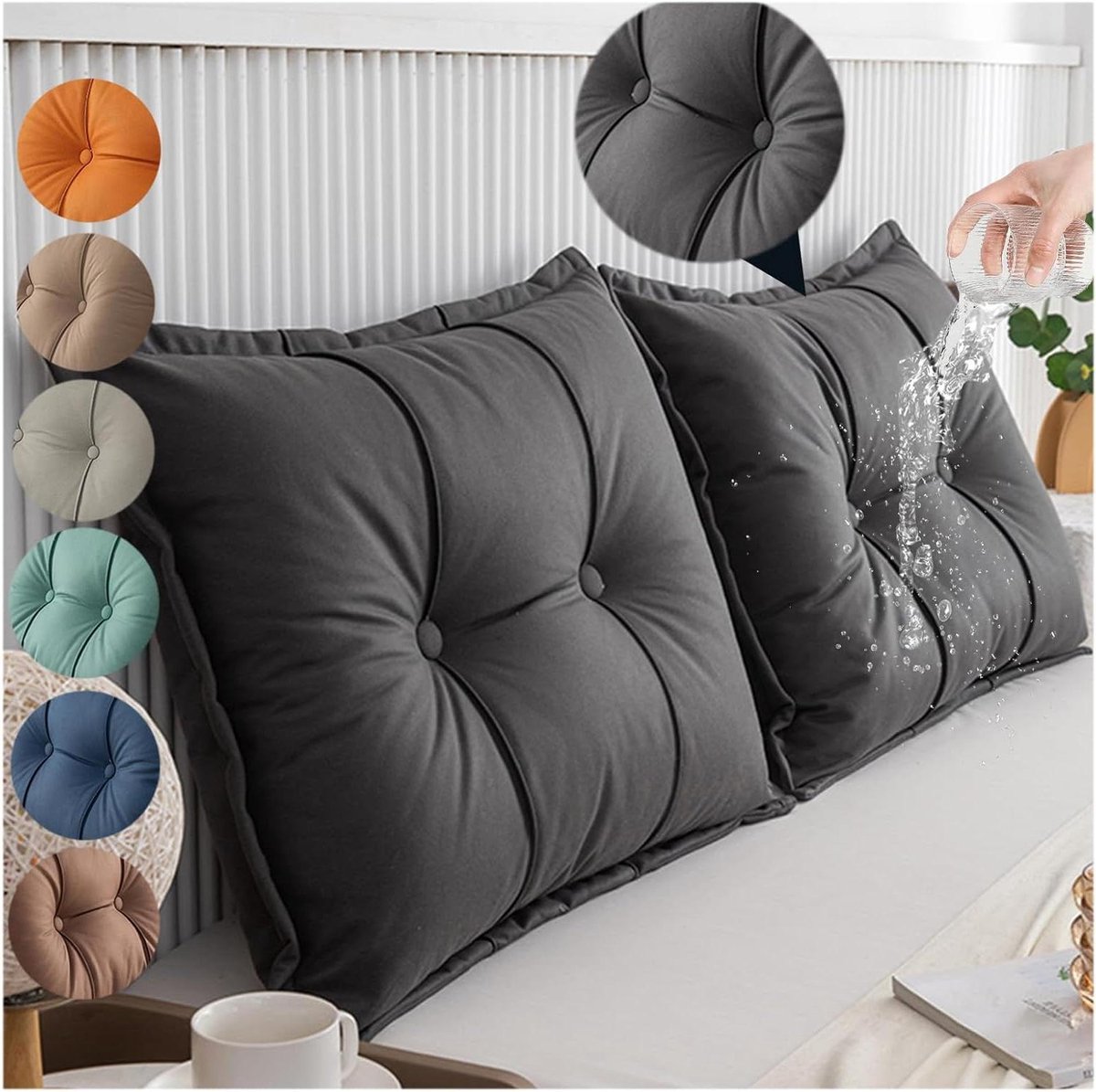 Bed Kussen - Leeskussen Sofa Kussen - Ontspannen Zitten - Ergonomisch Ontwerp - 90x55x15CM - Grijs