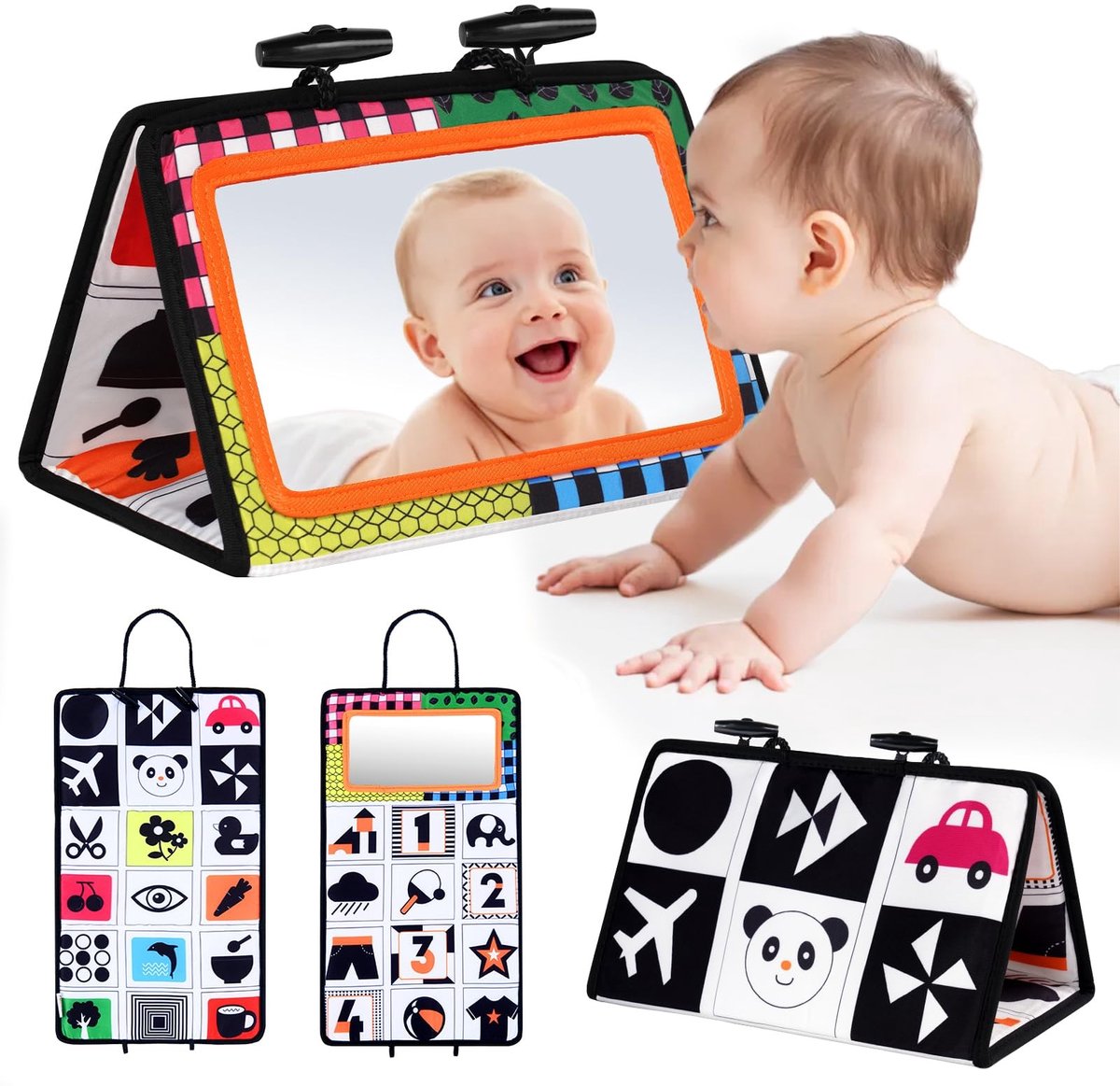 Allecto - Tummy Time Spiegel - Baby Spiegel speelgoed - Veilig en opvouwbaar - Zwart en wit - Activiteitenspeelgoed - Geschikt voor pasgeboren baby..