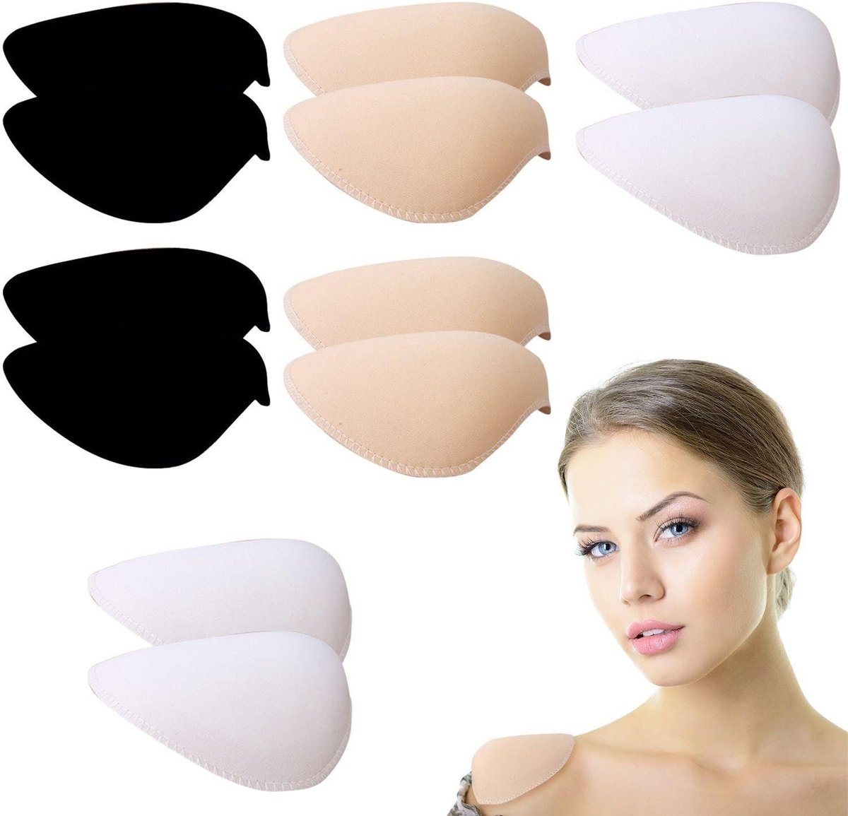 aladdien - Foam Schouderkussens - Antislip Schouderbanden - Naadloze en Zelfklevende Straps - Zwart - Comfort en Ondersteuning - Verstelbare en Duur...