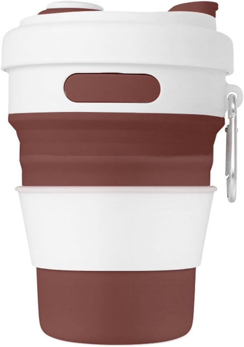 aladdien - Opvouwbare beker met deksel - Draagbare drinkbeker - Reismok - Kampeermok - Koffie bruin - Silicone - Geschikt voor onderweg - Opvouwbaar...