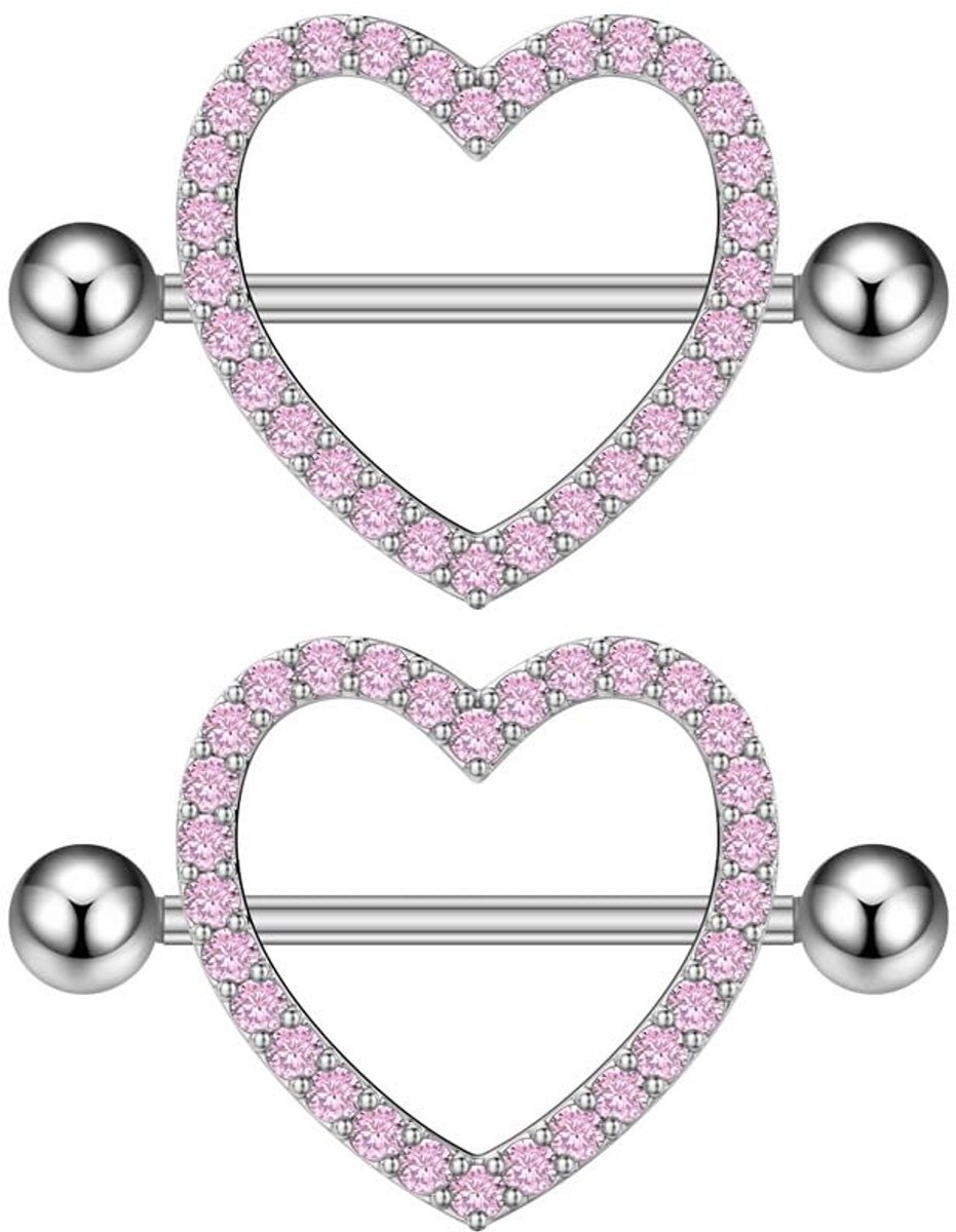 SPHProducts - Hartvormige Nipple Rings - Hypoallergene Body Jewelry - Met Cubic Zirconia - Uniek en Stijlvol - Perfect voor Feestjes - Geschikt voor Li...
