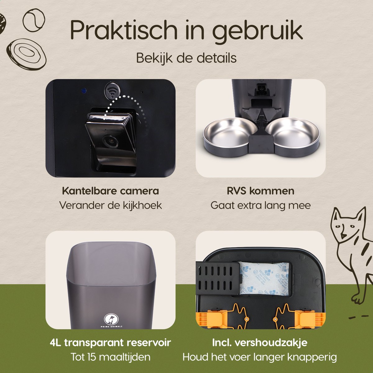 Prime Voerautomaat 6L Zwart met HD Camera - afbeelding 3
