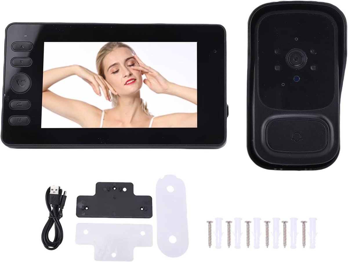 Draadloze Video Deurbel - Slimme Camera - Bezoekers Ontvangen - Tweeweg Gesprek - 43 Inch Display - Zwart