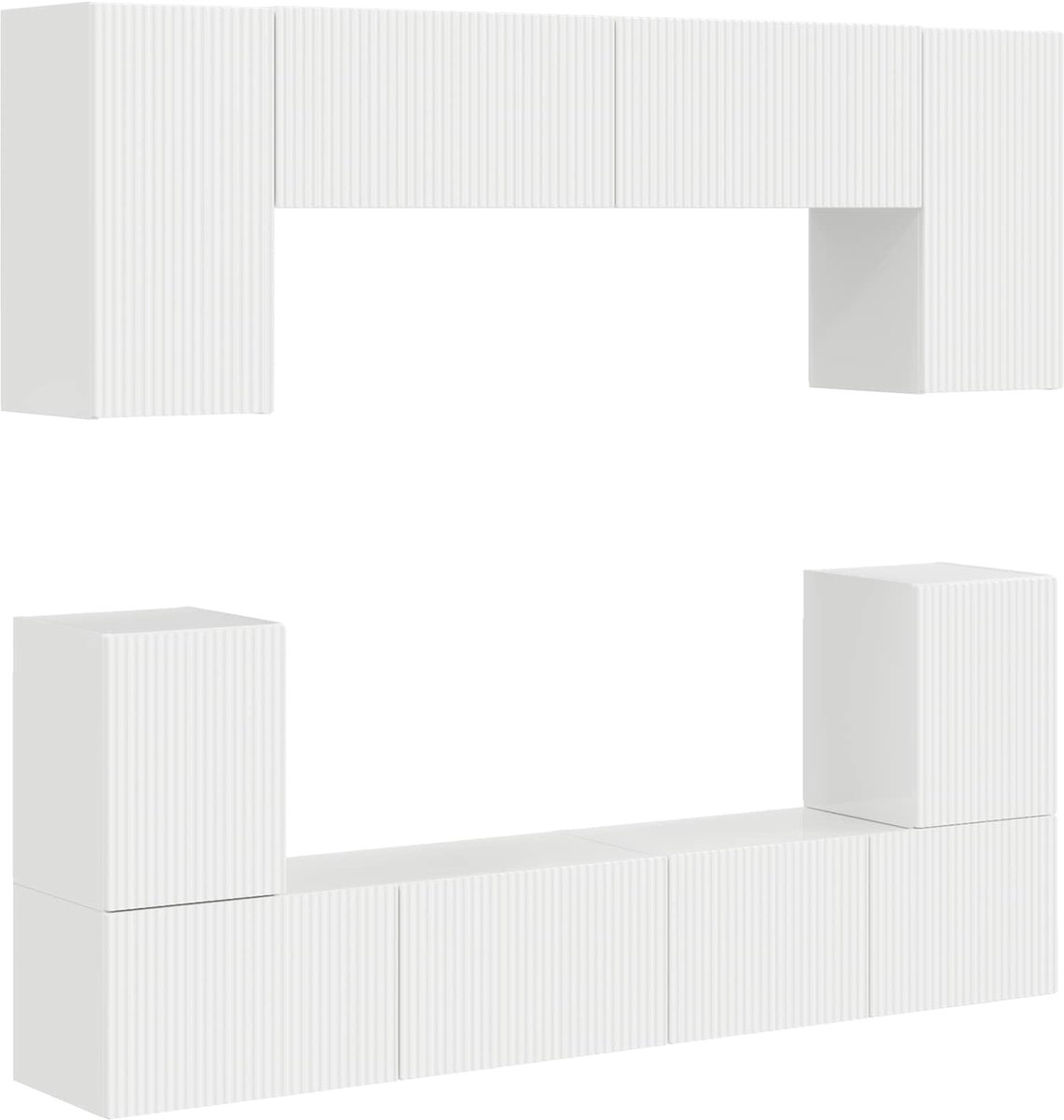 vidaXL - Tv-meubelset - Wandgemonteerd - 5 - pcs - Hoogglans - wit - Bewerkt - hout