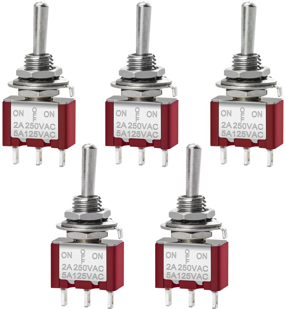 Dailygoody - Miniature Toggle Switch - ON-OFF-ON - Set van 5 - 3 Pin - 2A 250V - Voor diverse toepassingen