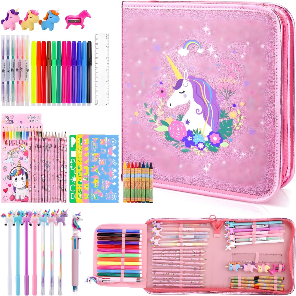 Aura® Tekenset - Tekendoos - Tekenkoffer - Tekenset Volwassenen - Tekendoos Voor Kinderen - Roze - 25cm x 23cm x 5cm; 700 g