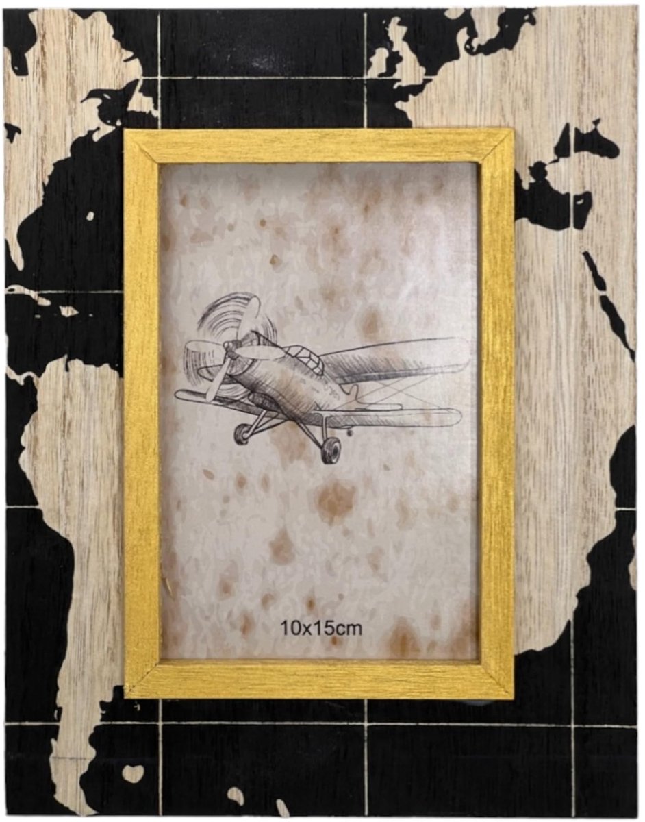 Dailygoods- Fotolijst Houten Wereldkaartdesign - Fotolijst 10 x 15 cm