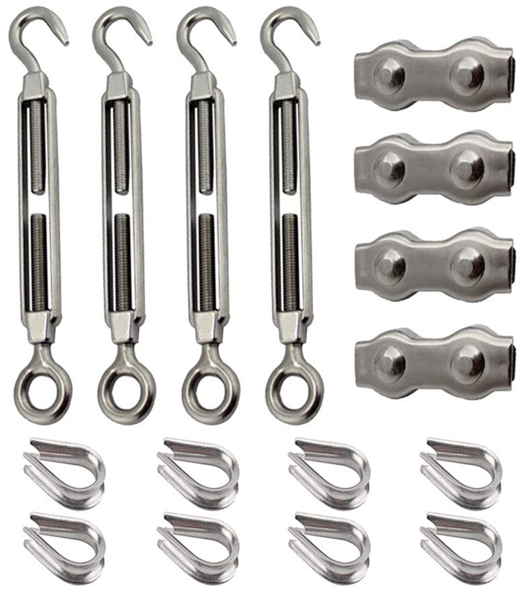 Dailygoody - Roestvrij stalen kabelkit - Staalkabelset - 16 stuks - 3 mm draadkabelklem - Draadspanner - Roestvrij staal - Geschikt voor veelzijdig