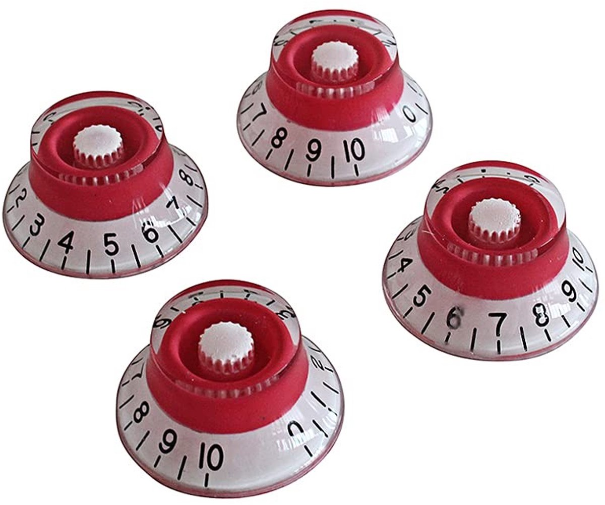 Dailygoody - Gitaar Top Hat - Volume Tone Knoppen - Duurzaam en stijlvol - Rood en Wit - Geschikt voor LP Elektrische Gitaar - Set van 4